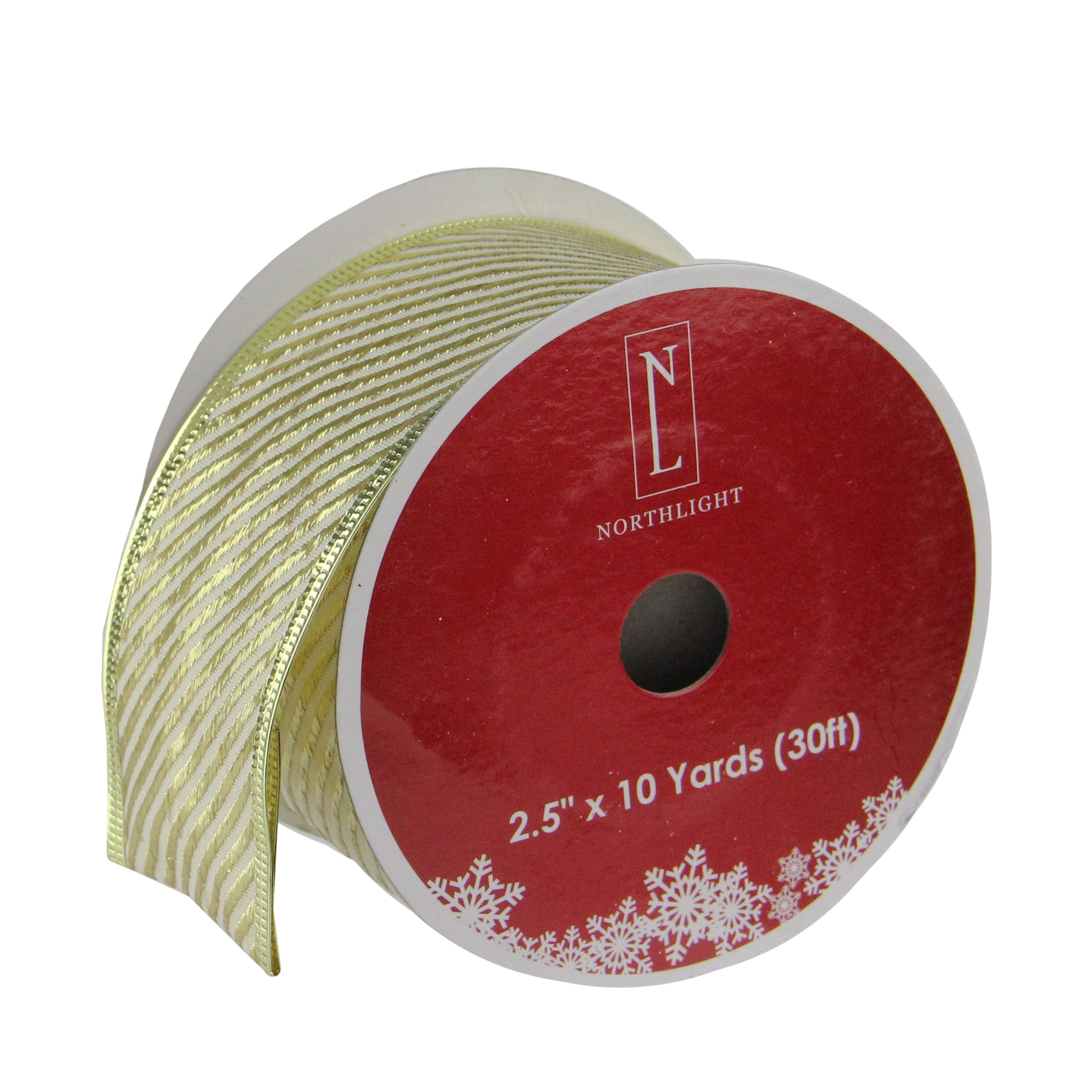 Gold And White Diagonal Stripe Wired Christmas Craft Ribbon 2 5 X 10 Yards Walmart Com Walmart Com