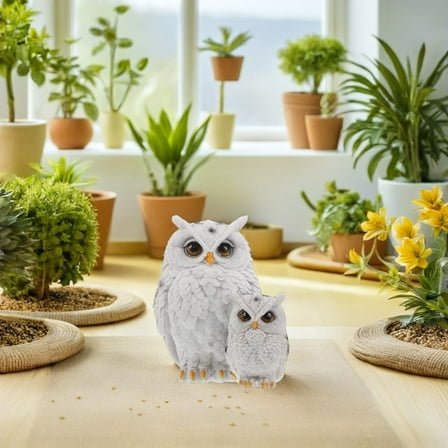 ELAYARD White Resin Owl Family Sculpture Weather-Resistant Outdoor Garden Decor Patio Statue