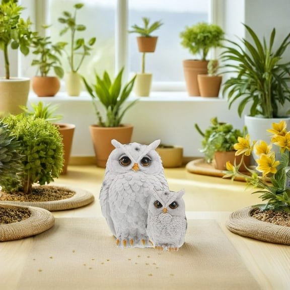 ELAYARD White Resin Owl Family Sculpture Weather-Resistant Outdoor Garden Decor Patio Statue