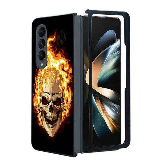 ANJ  Protective Snap-On Design Printed Case Compatible with Samsung Galaxy Z Fold 4 - Fiery Skullcap