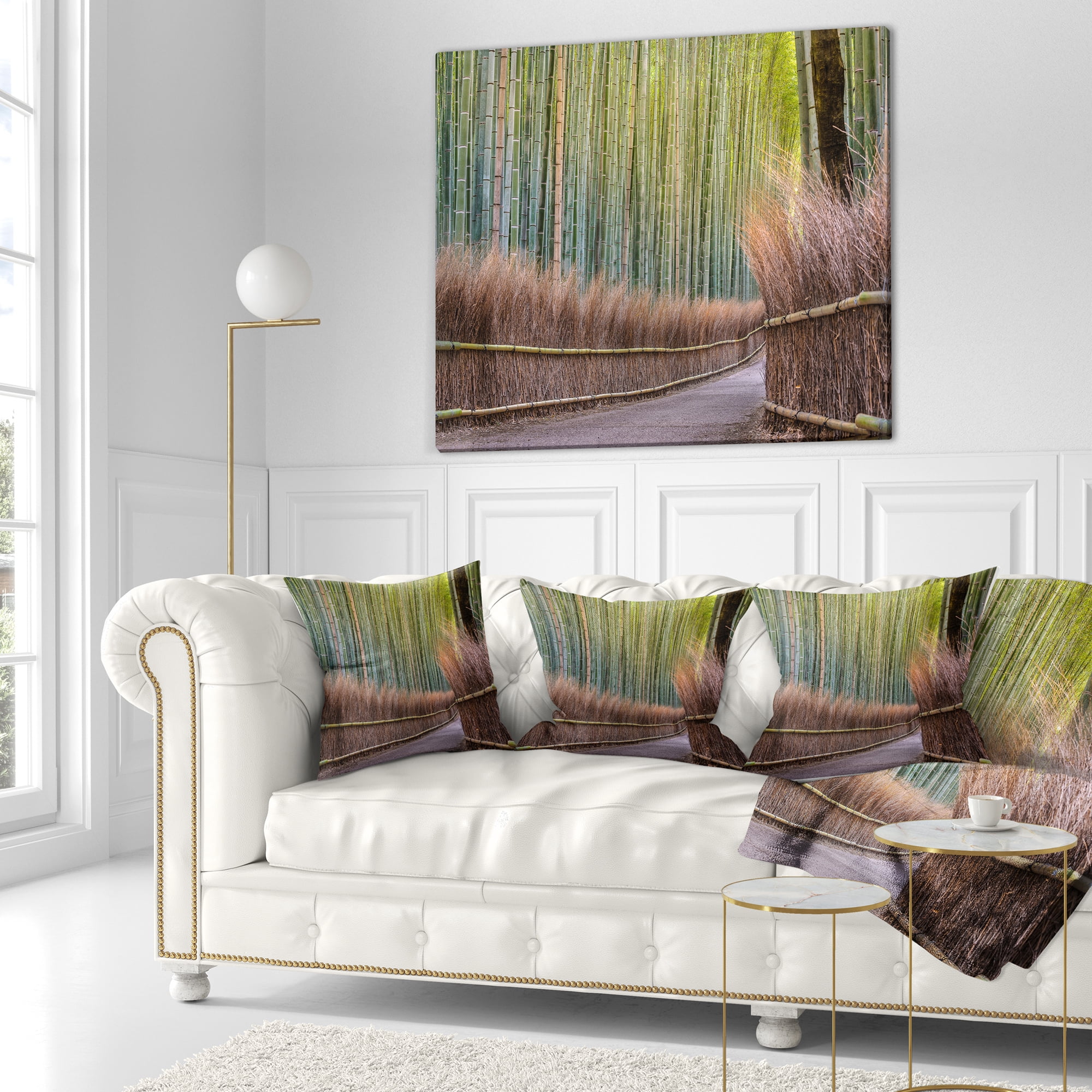 Designart Pathway Inside Bamboo Forest - Forest Throw Pillow - 18x18