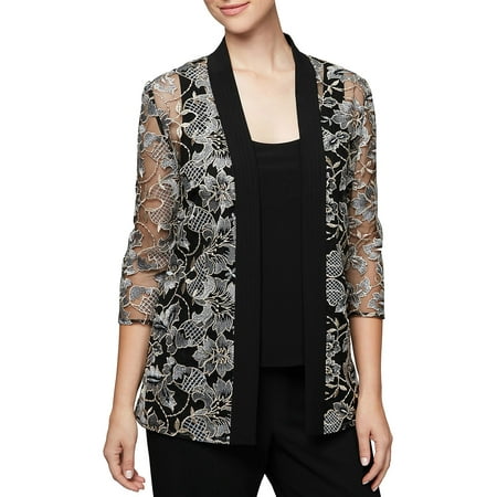 Alex Evenings Sleeveless - Plus Embroidered Three-Quarter Sleeve Twinset