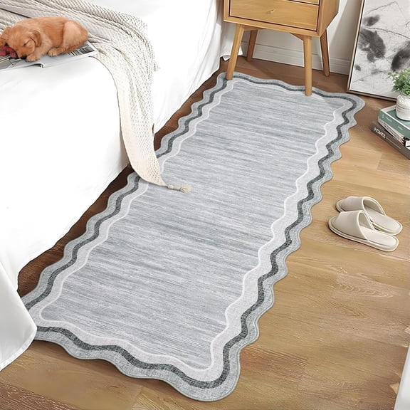 2x6 Washable Runner Rug Modern Plain Home Decor Non Slip Non Shedding Runner Rug Stain Resistant Indoor Carpet Low Pile Floor Cover for Kitchen Hallway Laundry Entryway,Grey