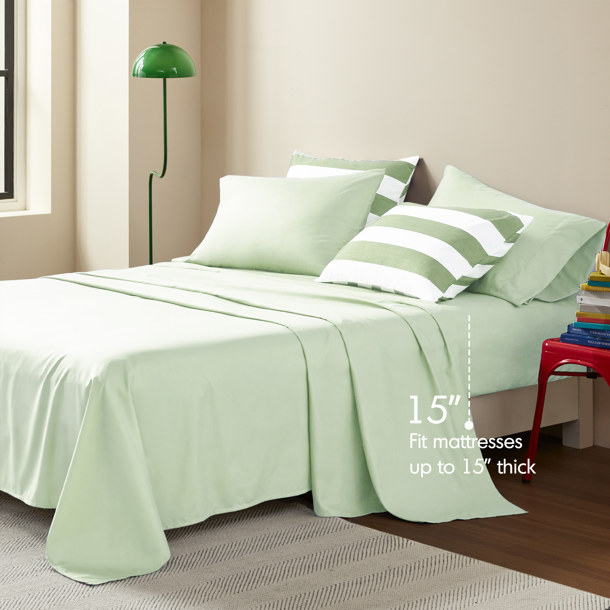 Regency Heights Essential Full Size Comforter Sets, 7-Piece Bed in a Bag Full, Reversible Striped Comforter Bed Set with Sheets, Sage