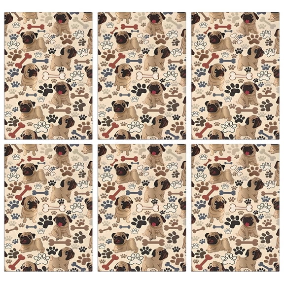 6 Pcs Funny Kitchen Towels,Pug and Footprint Microfiber Dish Towels,Kitchen Tea Towels,Kitchen Towel Set (18" X 26")