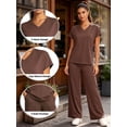thumbnail image 4 of Cadmus 2-Piece Sets for Women Short Sleeve Tops Wide Leg Pants with Pockets, Dark Brown, XL, 4 of 9