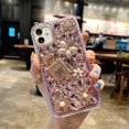 thumbnail image 5 of Funda protectora transparente hecha a mano con perfume de diamantes de imitación de cristal brillante de lujo para Iphone 13 Pro Max Case, (rosa) Feliz Sencillez, 5 of 5