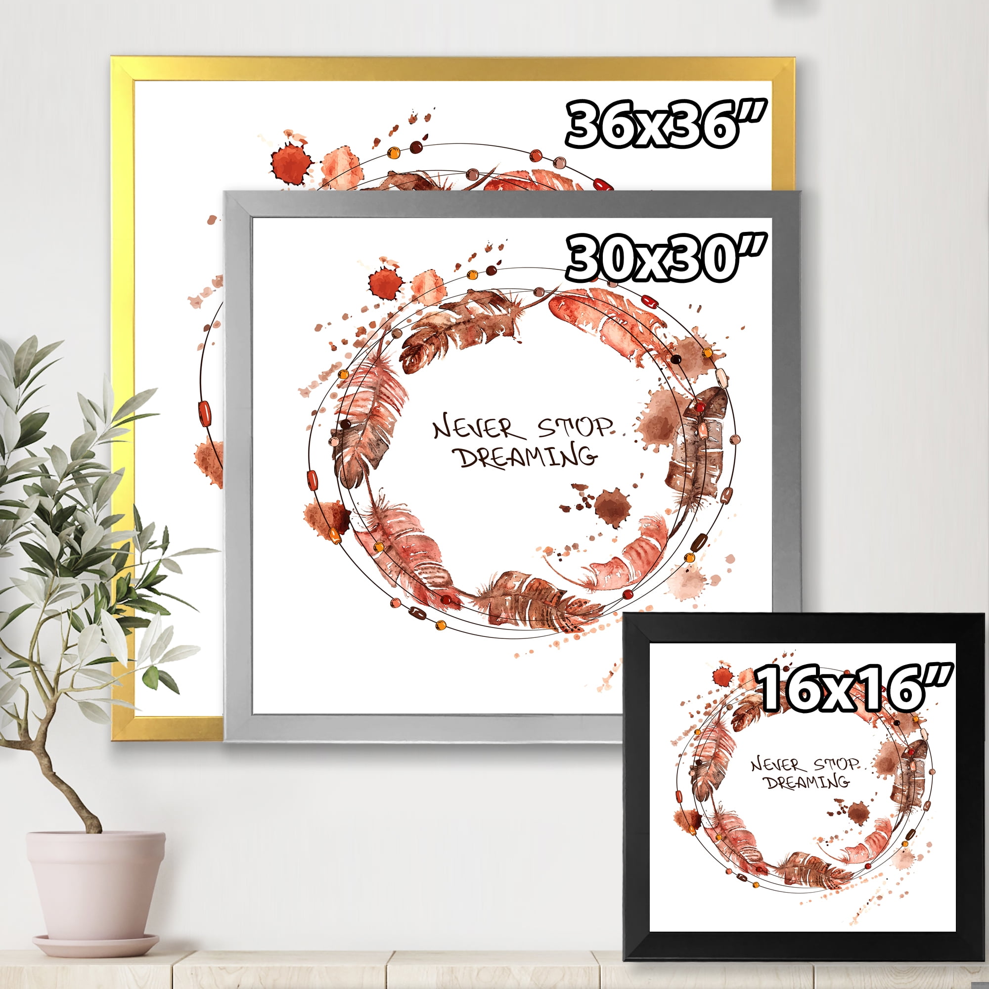 Designart 'Impression Of Bird Feathers Wreath' Traditional Framed Art Print