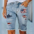 thumbnail image 2 of Y-Sunset Women's American Flag Distressed Denim Bermuda Shorts, High Waisted Ripped Jean Shorts for 4th of July Summer Casual(Red/XL), 2 of 5