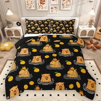 Manfei Cute Capybara Bedding Comforter Set,Cartoon Ocean Animal Twin Comforter Sets,Brown Black Bedding Set For Girls Boys,Microfiber Bedroom Decor Reversible,2pcs