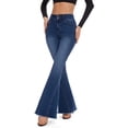 thumbnail image 3 of Pantalones vaqueros acampanados elásticos curvos de forma completa para mujer Blue-24 Short, 3 of 5