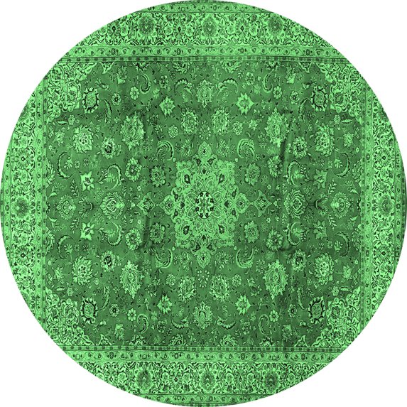Ahgly Company Indoor Round Medallion Emerald Green Traditional Area Rugs, 3' Round