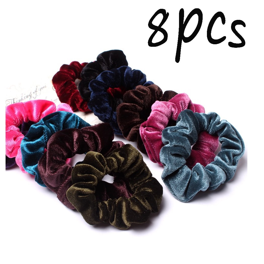 Fascigirl 8PCS Hair Scrunchies Soft Elastic Traceless Pleuche Hair Ropes Hair Ties Hair Accessories for Women Ladies Girls