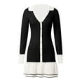 thumbnail image 5 of Women's Ruffle Mini Bodycon Dress 2024 Fall Long Sleeve Contrast Lapel Collar Sweater Dress Sweaters Women Sexy Women Dress V Neck Wrap Dress Elegant V Neck Sweater Dress for Women V Neck Knit Dress, 5 of 5