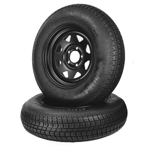 2-Pack Trailer Tire On Rim ST205/75D15 Trailer Tires and Wheels 5 Lug on 4.5 in PCD Trailer Tires with 15 in Rims Load Range C 6PR Black