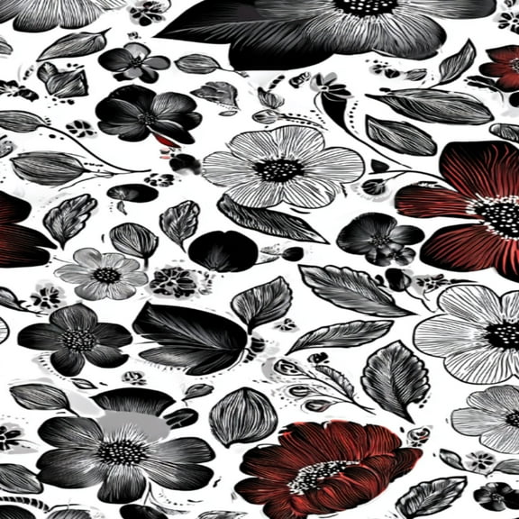 Flower Peel and Stick Wallpaper 23.6in x 9.8ft Black White Red Floral Bold Blossoms Leaves Contact Paper Vinyl Waterproof Self Adhesive Wall Paper for Bedroom Shelf Cabinet Renter Friendly
