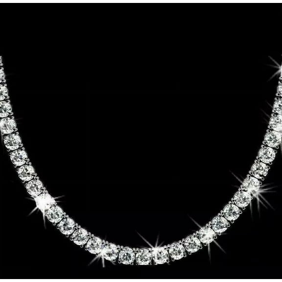 Beautiful 3MM Round Cut Simulated Diamond Tennis Necklace 14K White Gold Plated 18"