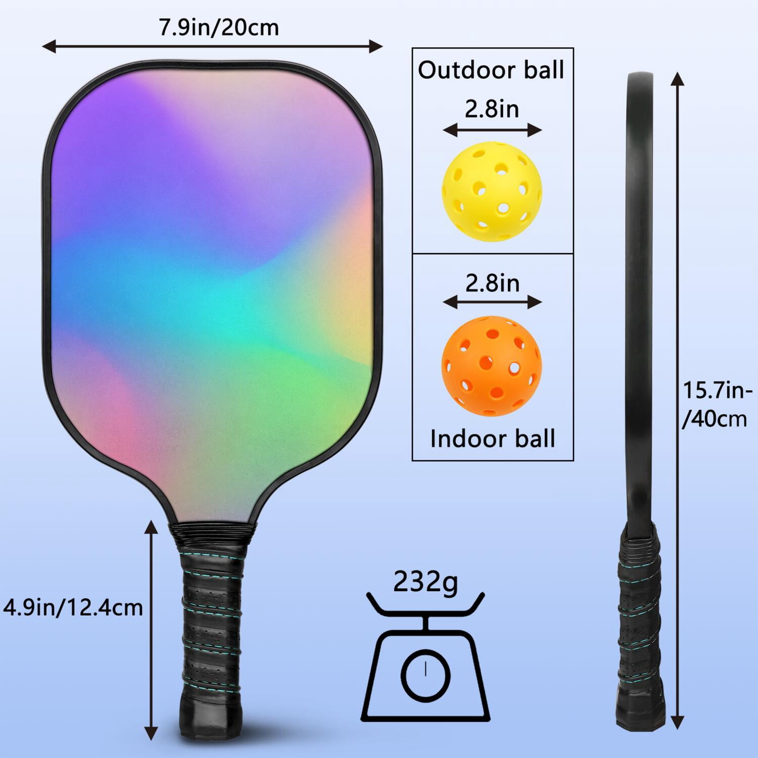Pickleball Paddles Set Of 1, Fiberglass Surface, Neon Fluid Print, 1 Paddle, 2 Balls & Bag