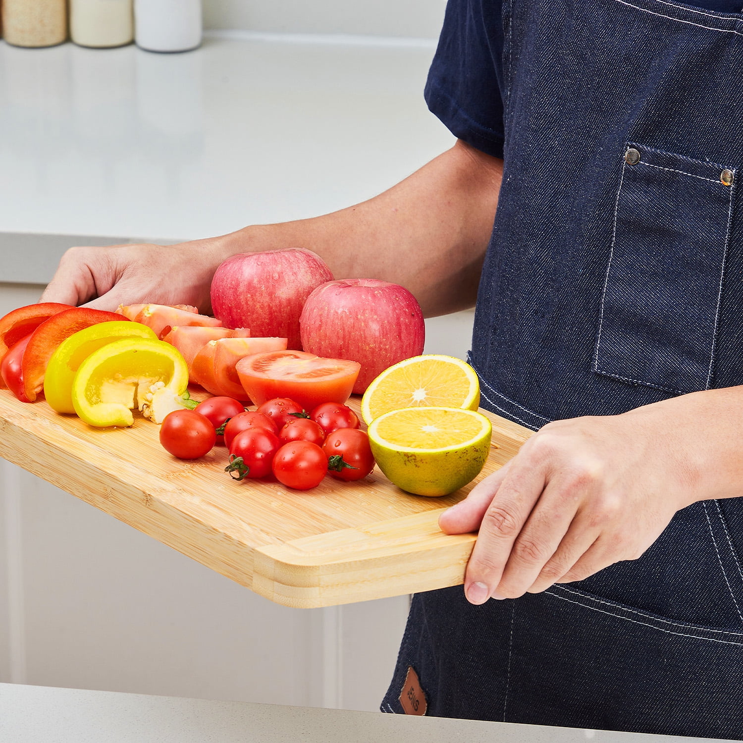 16x10 Inch Large Bamboo Cutting Board for Kitchen, 1-Inch Extra Thick Wood Chopping Board with Deep Juice Groove for Meat, Cheese and Vegetables, Pre-oiled Reversible Butcher