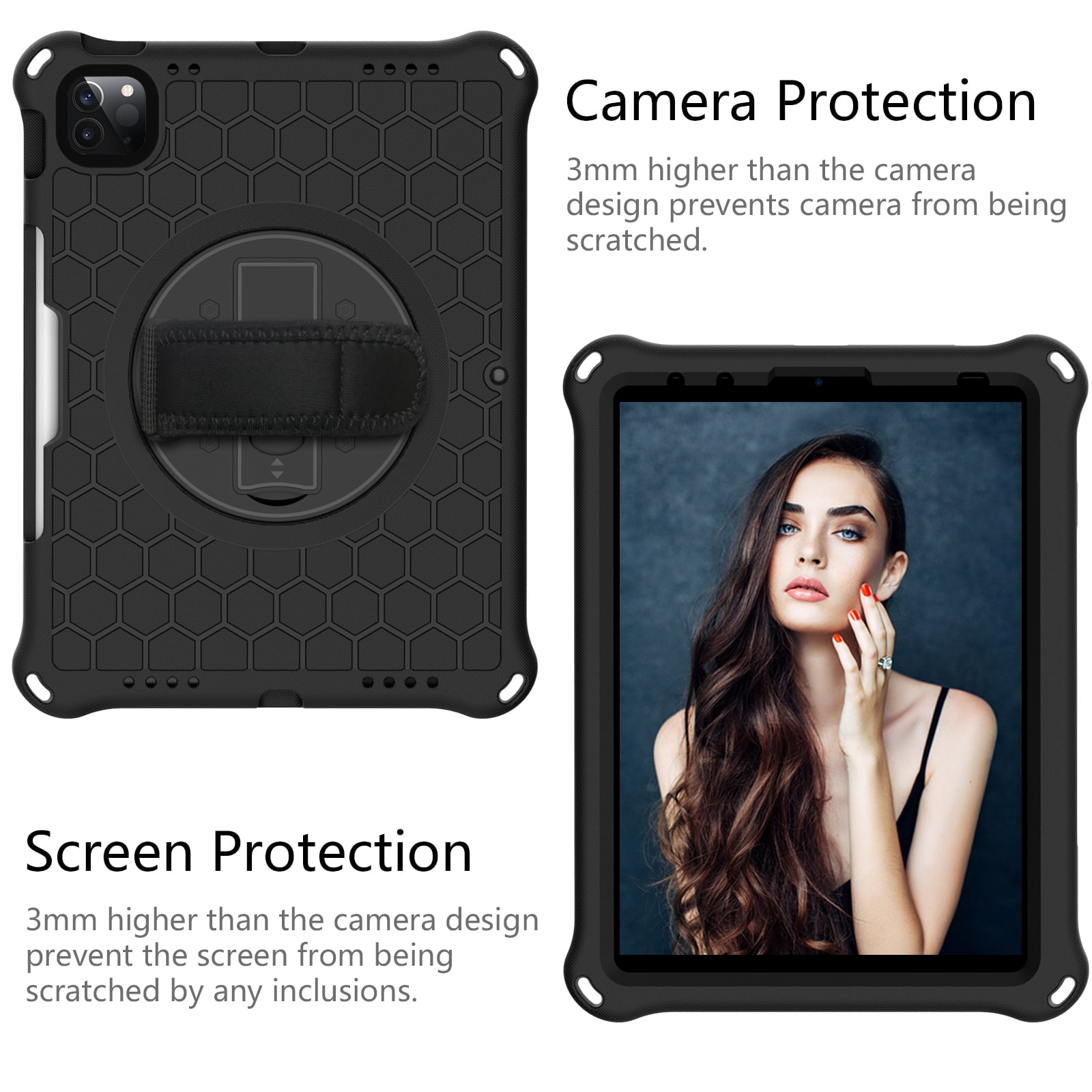 Mantto Shockproof Case for iPad 10th Generation 10.9" 2022 iPad Case with Shoulder Strap,Heavy Duty Rotating Kickstand Hand Strap Rugged Defender Protective Case w/Pencil Holder, Black