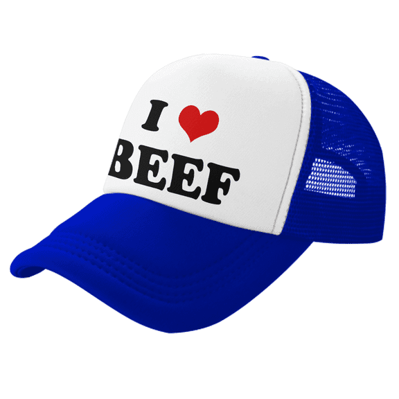 I Heart Beef Love Food Funny Trucker Hat Mesh Cap Unisex Blue