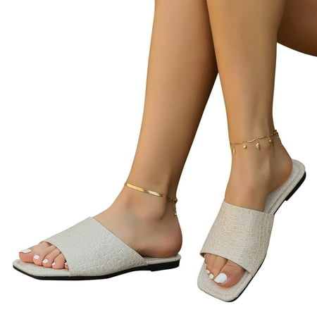

WQJNWEQ Sandals Women Flat Bottomed Slippers one Line Casual Beach Snake Patterned