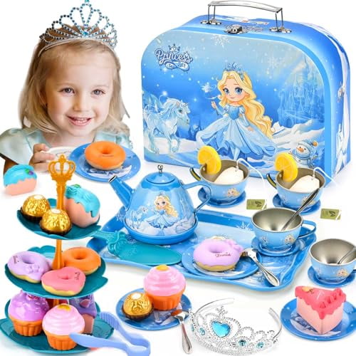 43-Piece Princess Tea Set Playset for Kids – Pretend Play Kitchen Toy with Teapot,Desserts & Carrying Case | Toddler Tea Party Toys,Imaginative Role Play,Birthday Gift for Girls Ages 3-8
