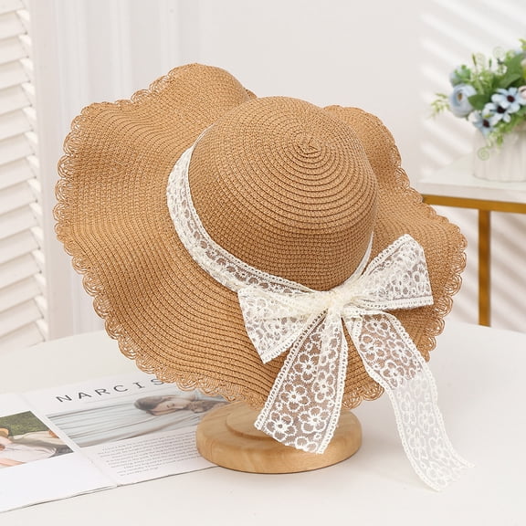 SikaFu Summer Lace Straw Hat Small Fresh Sweet Sunscreen Hats, Bow Hats Female Outdoor Travel Hats