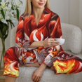 thumbnail image 5 of KLL Red Leaf Flame Fox Print Women's Long Sleeve Pajamas with Pants Sleepwear Loungewear 2 Set-Large, 5 of 7
