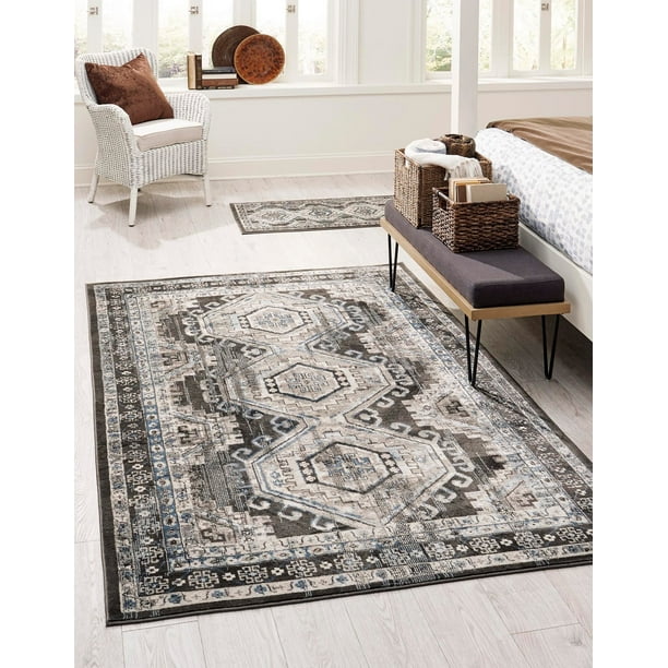 Charlotte Collection Rug 10' x 14' Gray LowPile Rug Perfect For Living Rooms, Large
