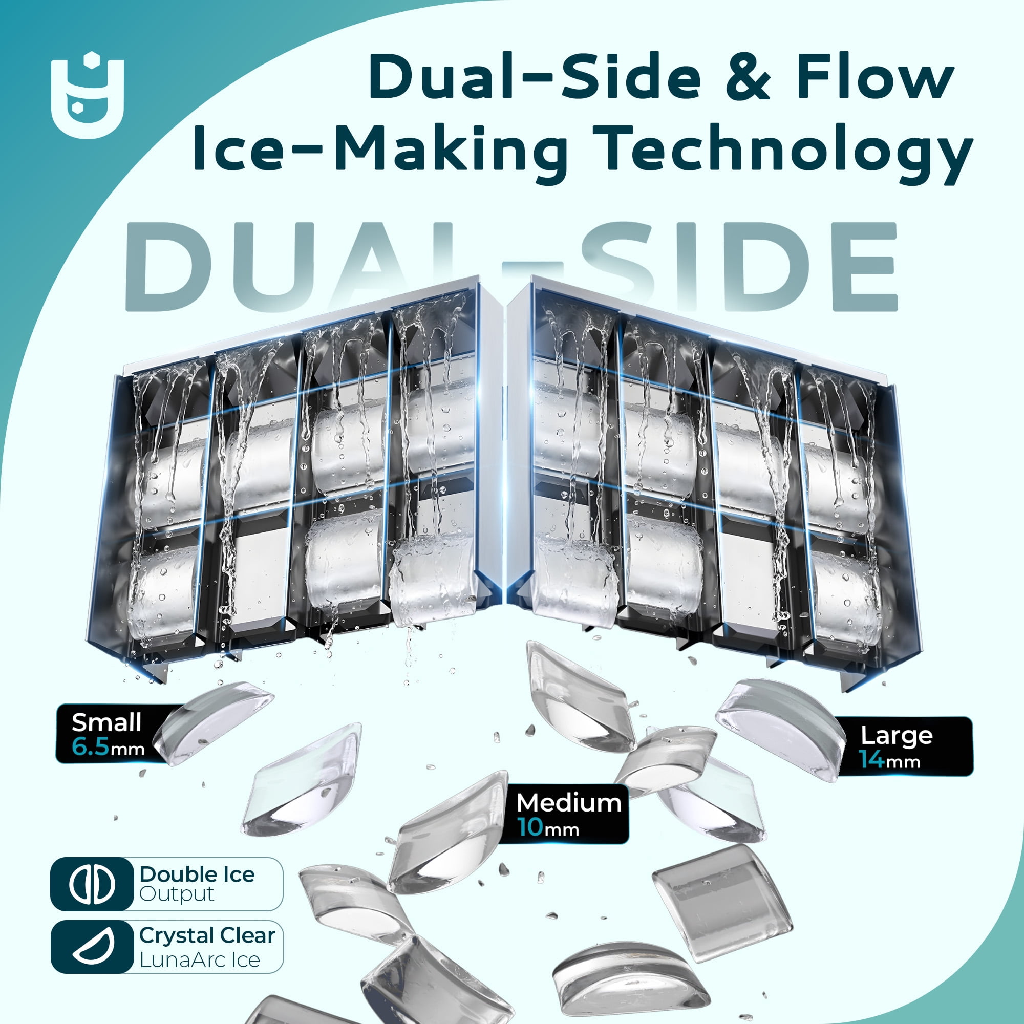 EUHOMY 30lbs Crescent Ice Maker, 1500 Cubes/Day, Ice Machine with Auto Cleaning, Dual-Side Tech, Timer, Black