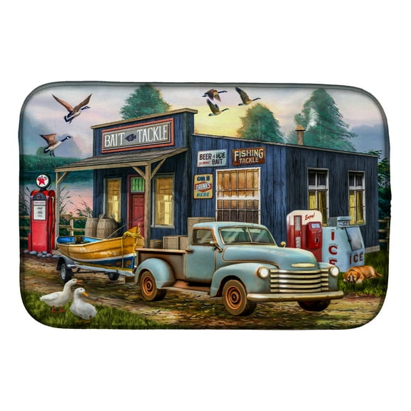Early Bird Catches the Fish Bait Shop Dish Drying Mat