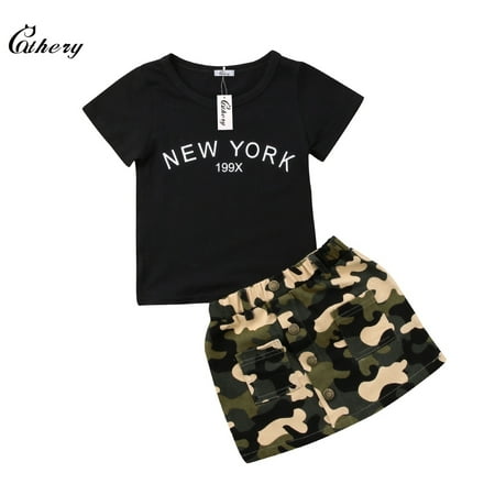 Newborn Baby Girl Cotton T-shirt  +Camouflage Dress Outfit Clothes Sundress