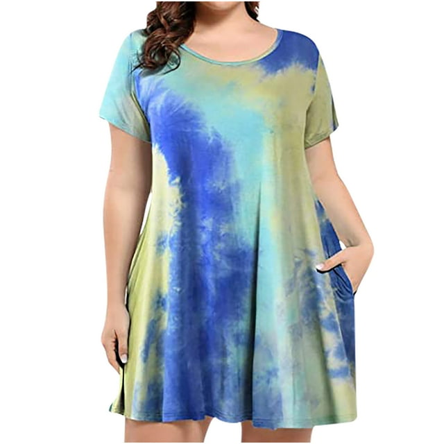 EQWLJWE Robes pour Femmes Été Ample Décontracté Grande Taille Confortable Col Rond Imprimé Fleuri Bretelles à Franges Robe de Soirée