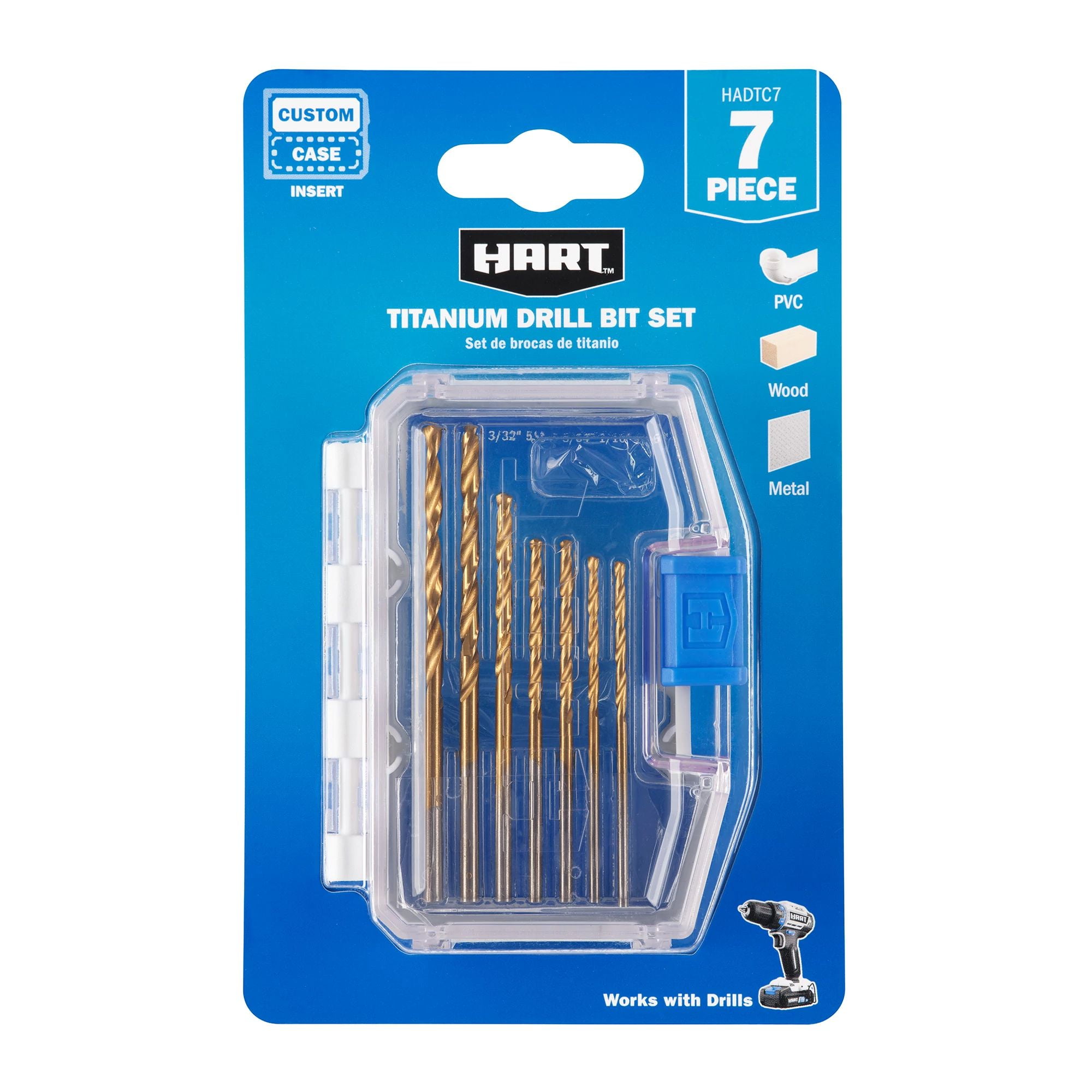 HART 7-Piece Assorted Small Titanium Drill Bit Set with Modular Case
