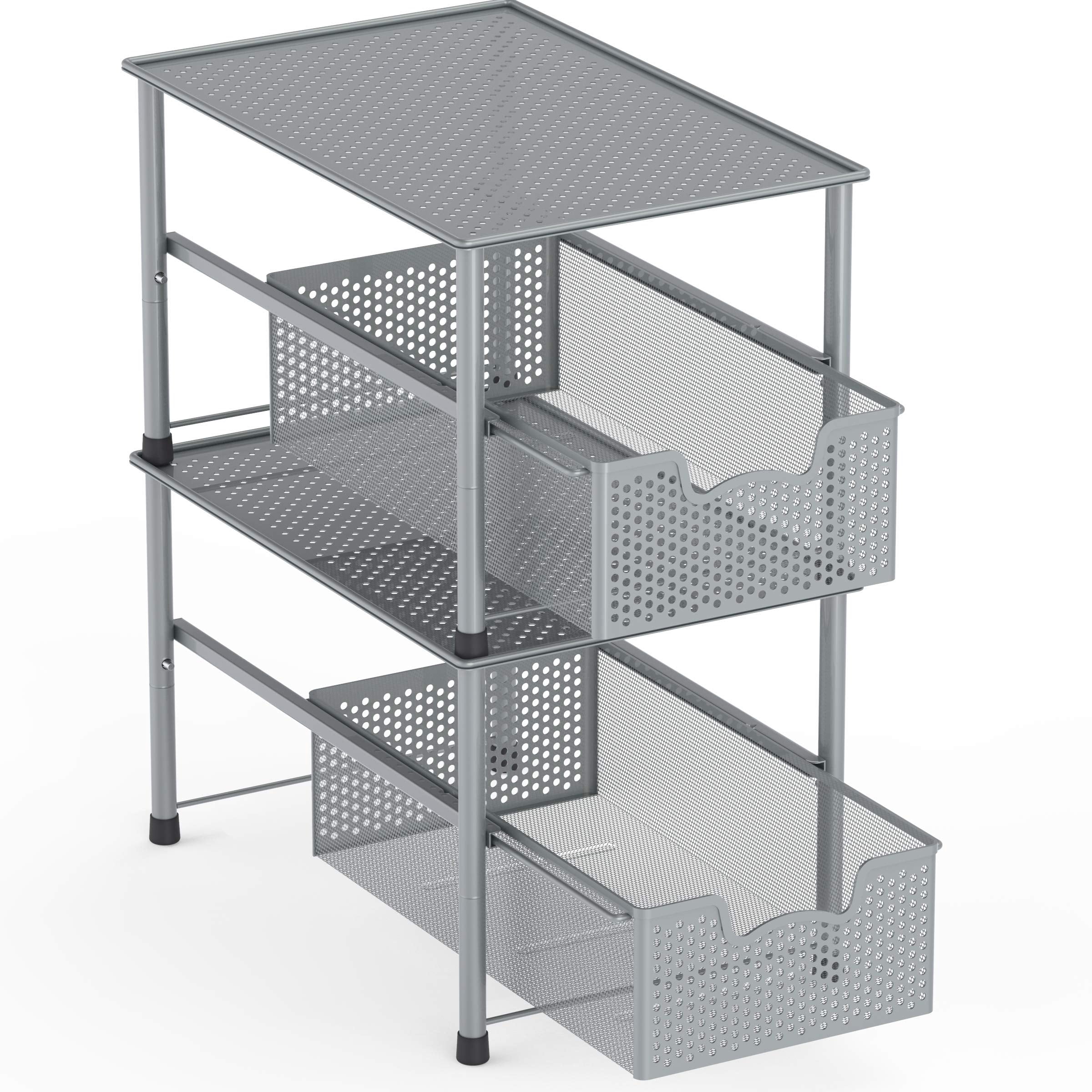 Stackable Under Sink Cabinet Organizer Drawer Sliding Basket Storage White Durable Space Saver