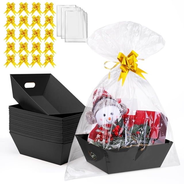 Paquete de 20 cestas de regalo negras AFOROEOA de 25 x 30 x 11 cm con lazos