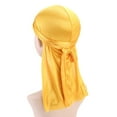 thumbnail image 2 of YOTMKGDO Mens Hats, Turban for Men Women's Foldable Color Headband Silky Hat Bundle with Long Stretchy Tail and Wide Straps Loss Caps Slouchy Hat, Yellow, 2 of 5