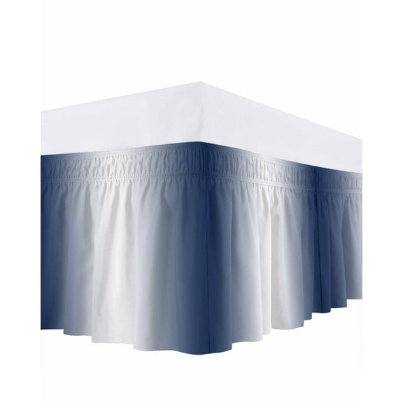 Navy Blue Bed Skirt and White Gradient Bed Skirts Queen Size 18 Inch Drop, Wrap Around Dust Ruffle Bedskirt with Adjustable Elastic Belt for Queen Size Beds