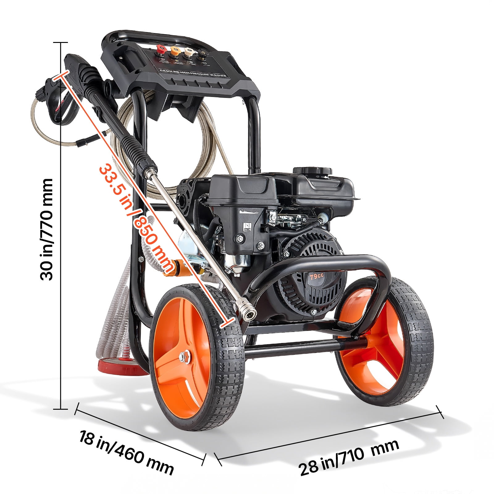 KFFKFF Gas Pressure Washer 2900 PSI, 1.85 GPM Max, Aluminum Pump with Spray Gun, Wand, 4 Nozzles, Compact Power Washer for Cars, Fences, Driveways, Homes, Patios, and Furniture