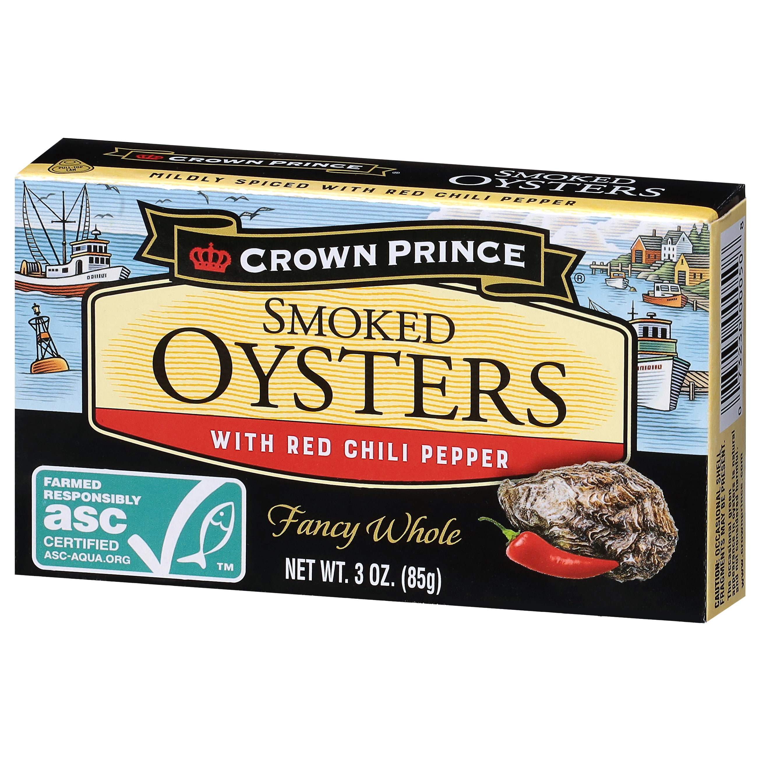Crown Prince Smoked Oysters with Red Chili Pepper, 3 oz Can
