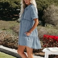 thumbnail image 5 of WILLBEST Summer Dress for Women Petite Small Women's Short Sleeve Button Down Flowy Tiered Denim Dress Trendy, 5 of 8