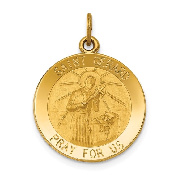 Auriga Fine Jewelry 14K Yellow Gold Saint Gerard Medal Pendant for Women (L - 24.5mm, W - 19mm)