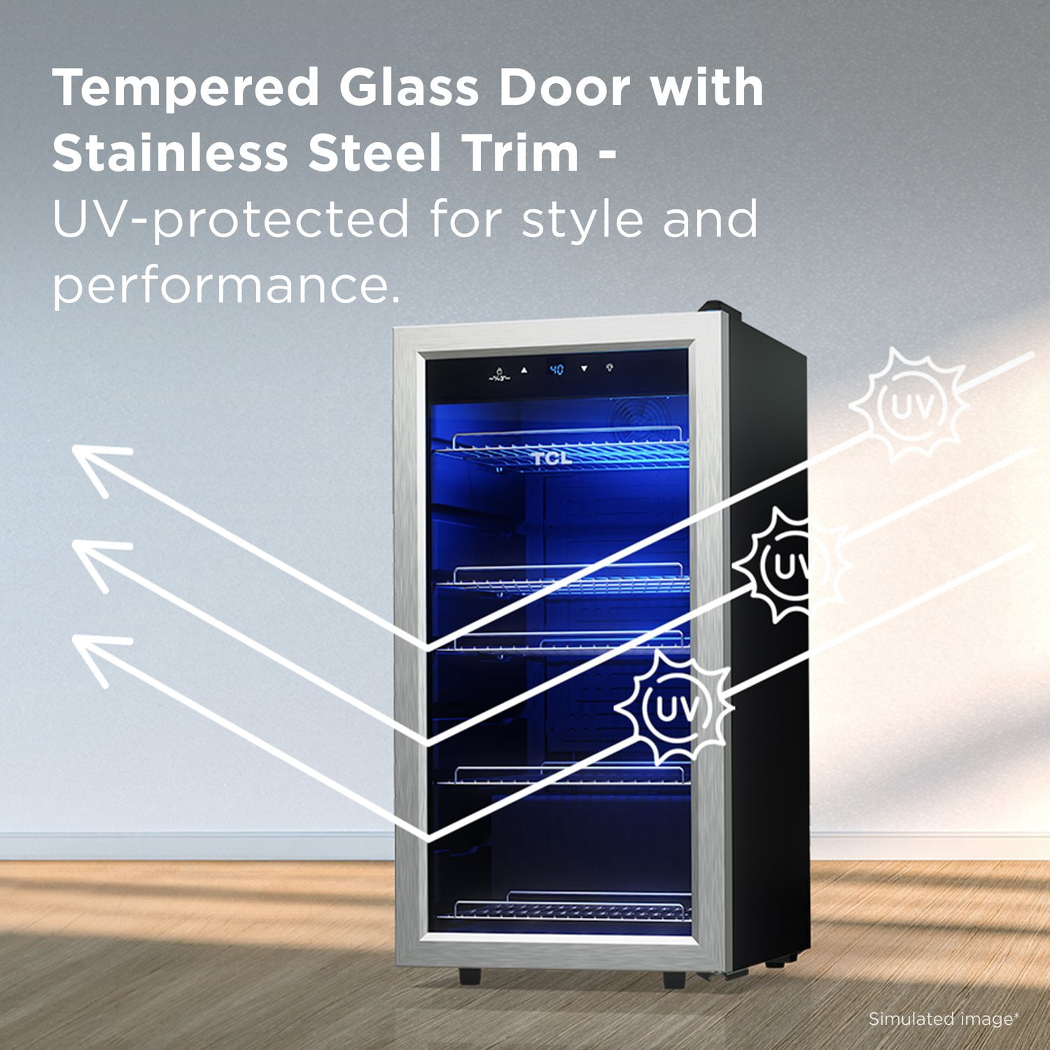TCL Stainless Steel Single Door 121 Can Beverage Cooler for Kitchen, Bedroom & Office, 3.0 Cu. Ft.