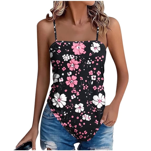 Womens Boho Tops Cute Halter Asymmetrical Square Neck Sleeveless Pullover Loose Vintage Floral Graphic Tank Tops for Summer
