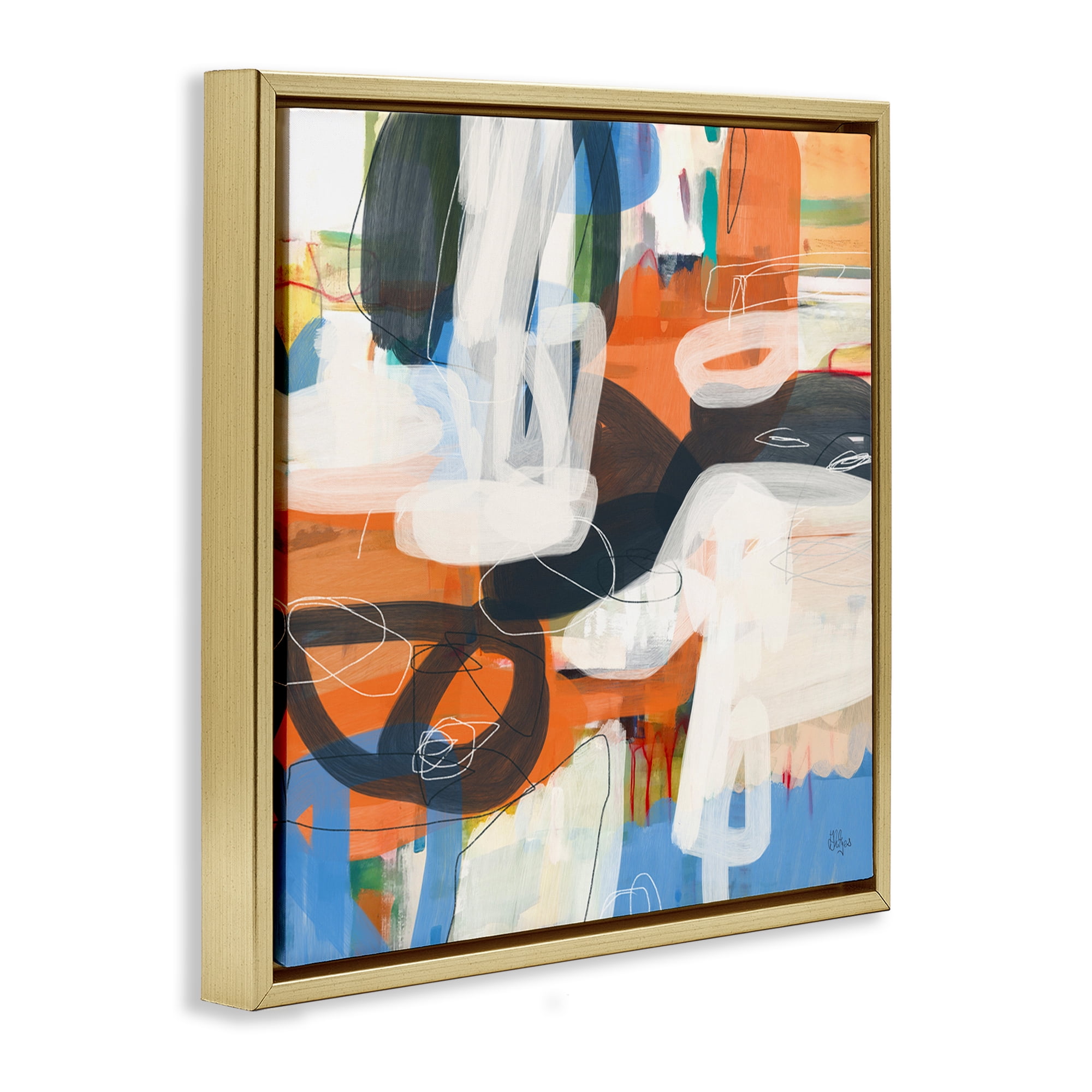 Stupell Industries Abstract Squiggle Distortion Abstract Painting Gold Floater Framed Canvas Art Print Wall Art, 25 x 25