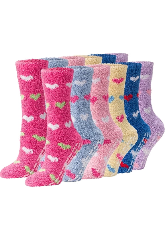 Womens Non-Slip Winter Socks, Cozy Plush Fleece Design, 5 Pairs