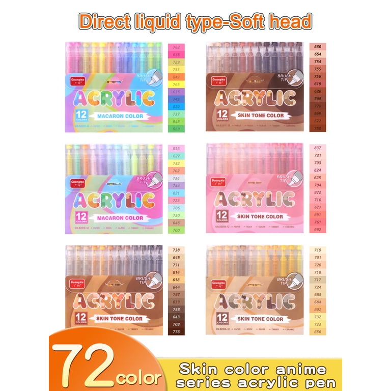 GuangNa 12/24 Colors Acrylic Paint Markers,Soft Brush Graffiti