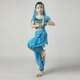 thumbnail image 6 of Kids Girls Belly Dance Halter Top Pants Costume Set Sequin Indian Dance Outfit with Head Veil Waist Chain and Bracelets, 6 of 7