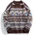thumbnail image 2 of TFEOQRY Men's Crew Neck Vintage Sweater Striped Patterned Knit Long Sleeve Casual Pullover Fall Winter Top Coffee, 2 of 6